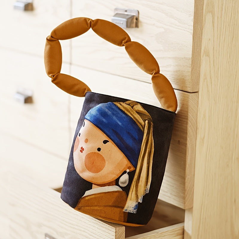 Art Print Bucket Bag – Padded Shoulder Strap Handbag with Classic Painting Design
