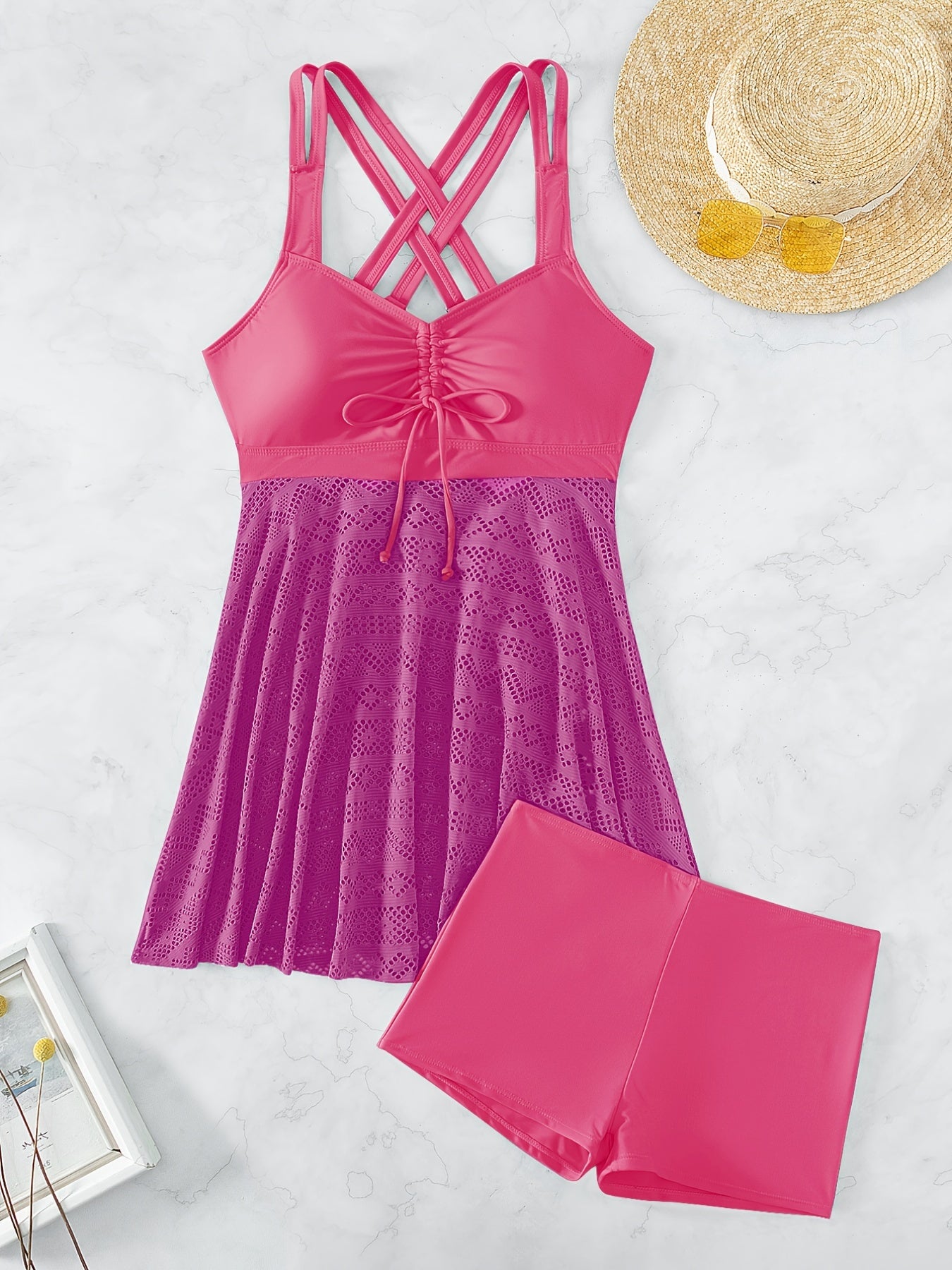 Eyelet Embroidered Tankini Set