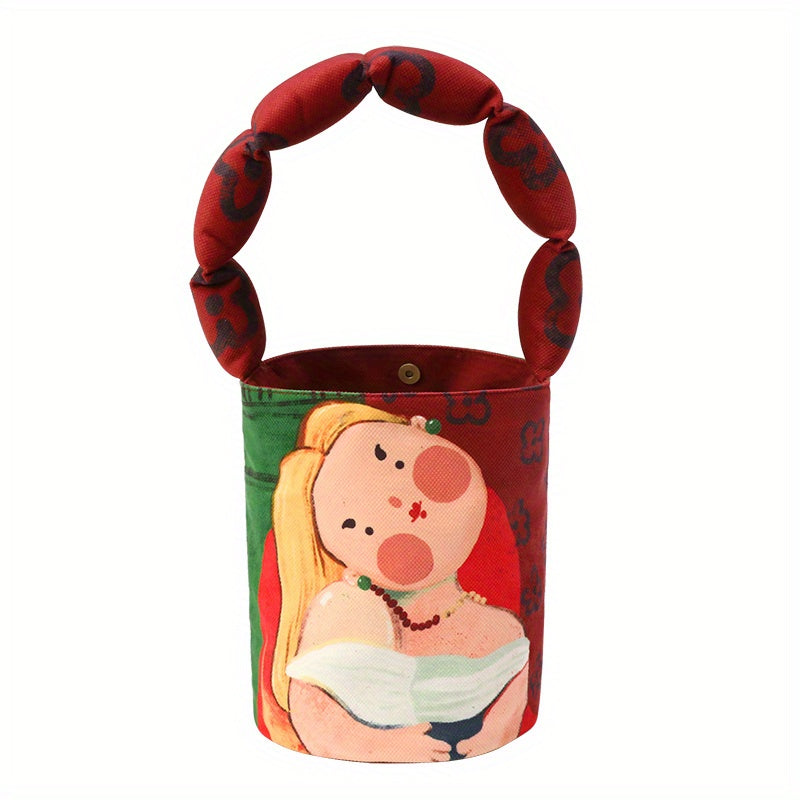 Art Print Bucket Bag – Padded Shoulder Strap Handbag with Classic Painting Design