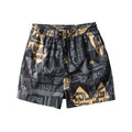 Men's Black Floral Print Beach Shorts | Quick-Dry Quarter-Length Swim Trunks
