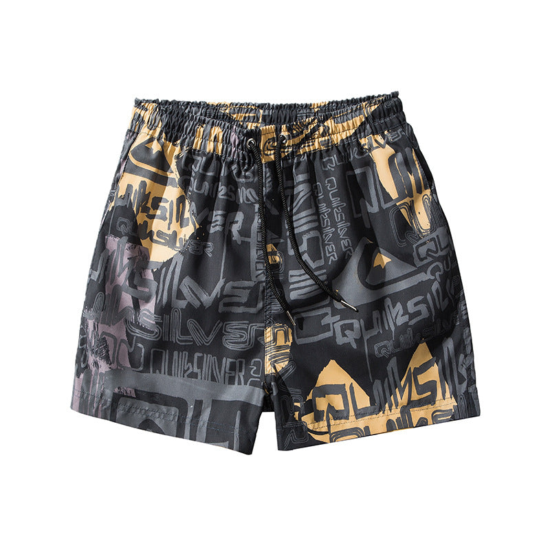 Men's Black Floral Print Beach Shorts | Quick-Dry Quarter-Length Swim Trunks