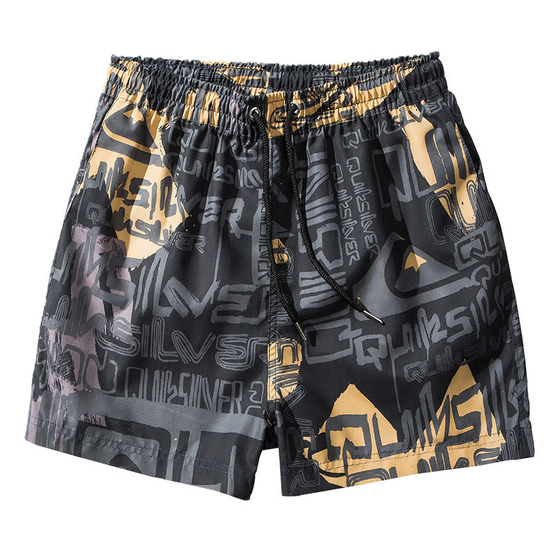 Men's Black Floral Print Beach Shorts | Quick-Dry Quarter-Length Swim Trunks