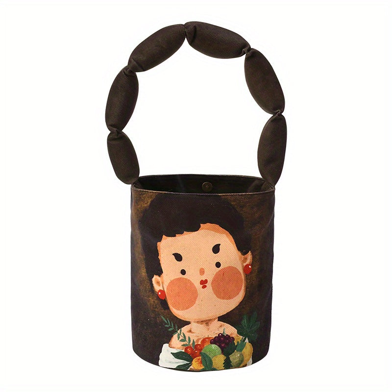 Art Print Bucket Bag – Padded Shoulder Strap Handbag with Classic Painting Design