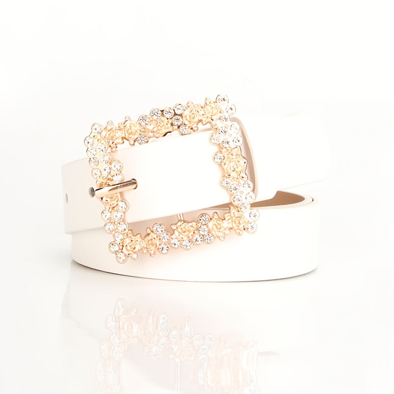 Rhinestone Pin Buckle Belt | Casual & Dressy PU Belt for Women