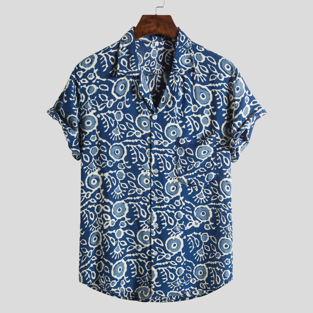 Men's Linen Floral Print Beach Shirt | Short Sleeve Holiday Button-Down