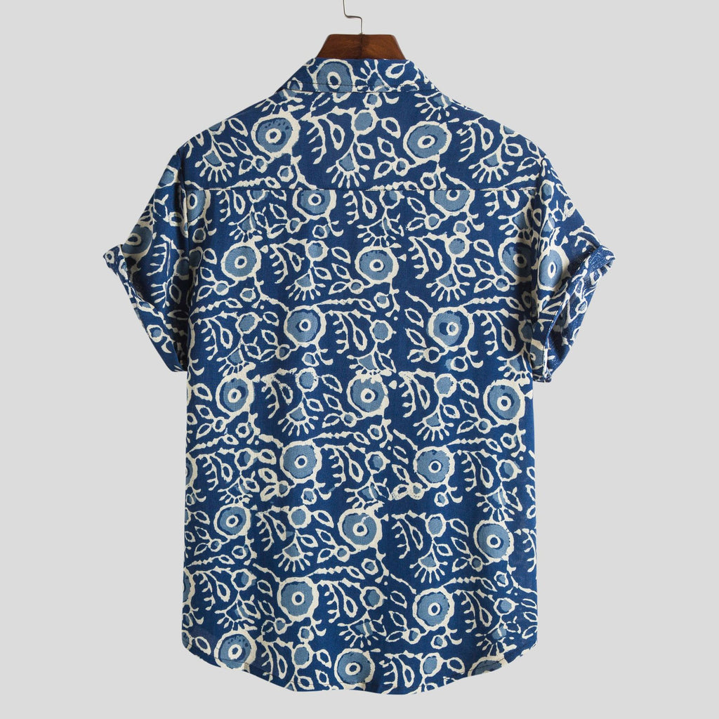 Men's Linen Floral Print Beach Shirt | Short Sleeve Holiday Button-Down