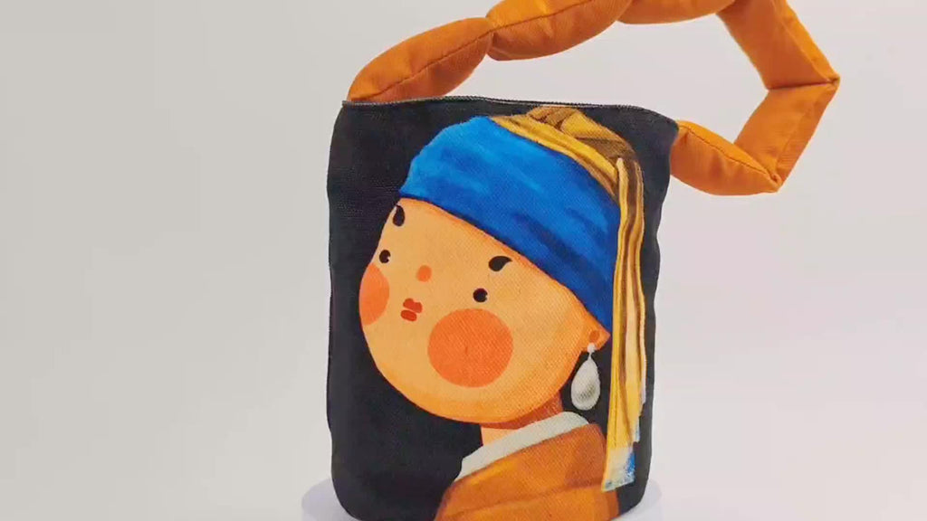 Art Print Bucket Bag – Padded Shoulder Strap Handbag with Classic Painting Design