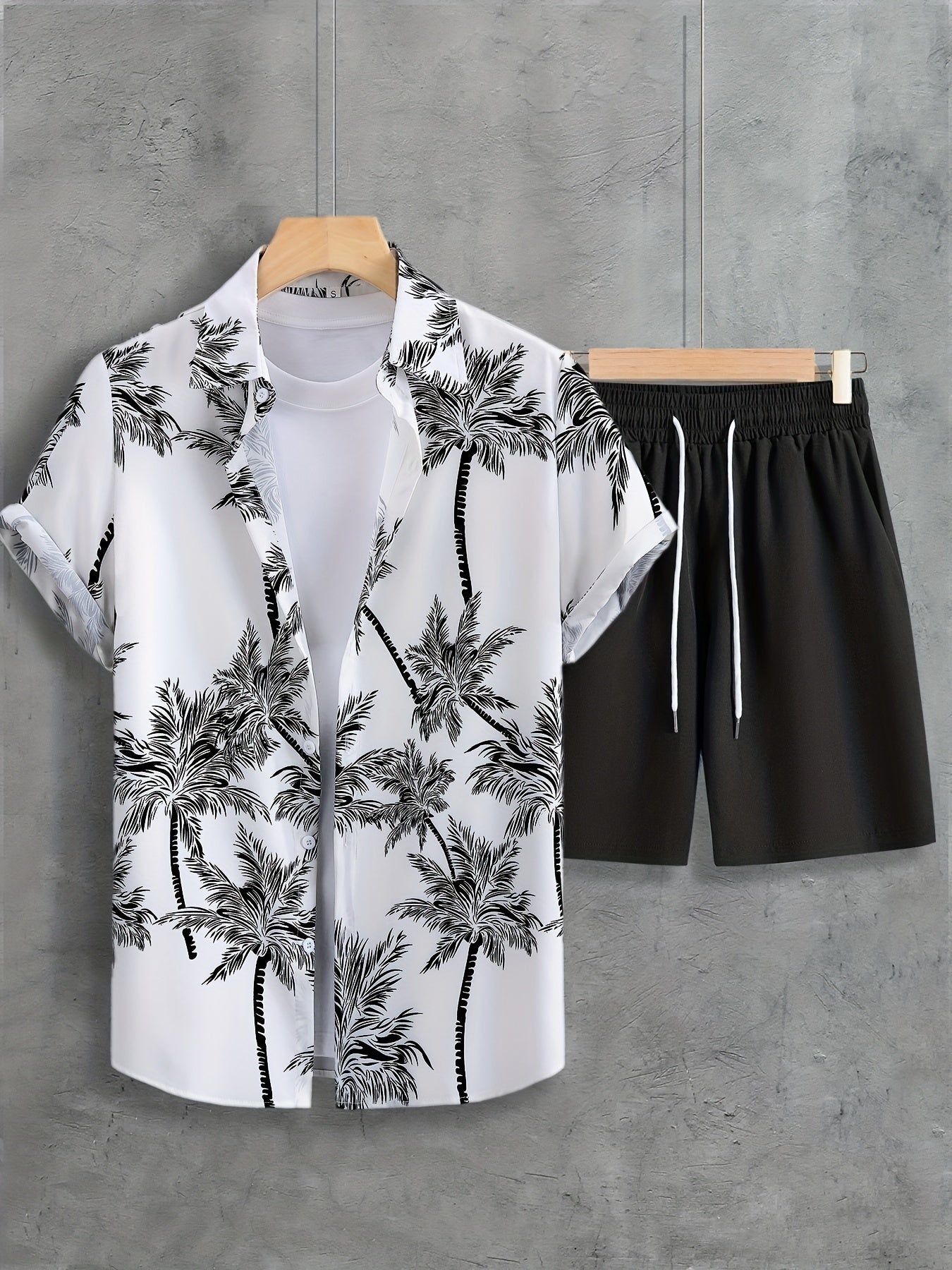 Coconut Tree Print Shirt and Shorts Set