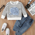 Baby Boy 2-Piece Set – Striped Elephant Long Sleeve Top & Denim Pants