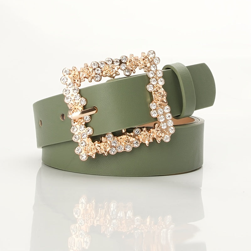 Rhinestone Pin Buckle Belt | Casual & Dressy PU Belt for Women