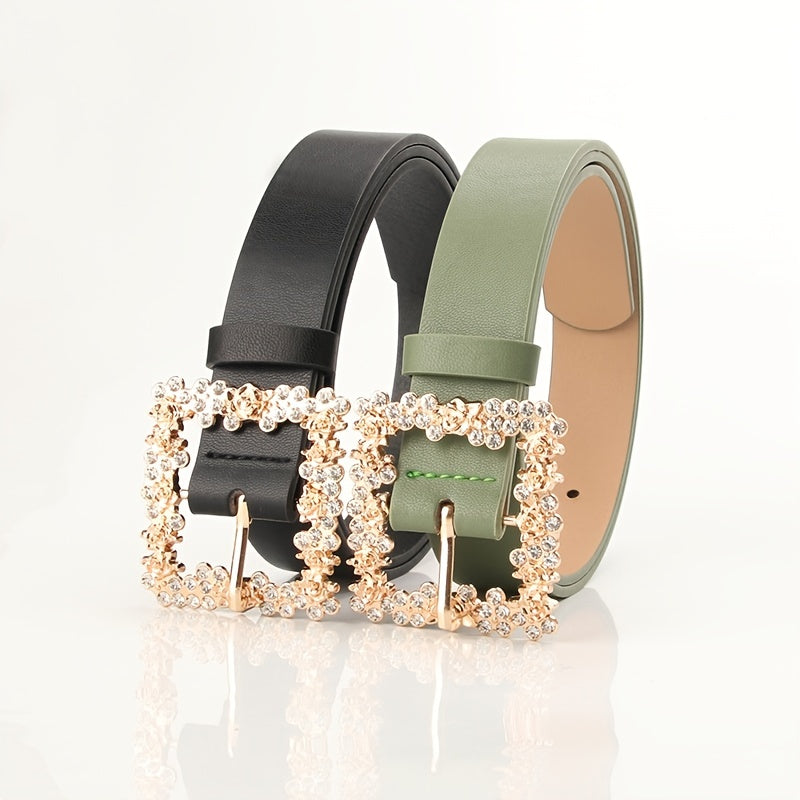 Rhinestone Pin Buckle Belt | Casual & Dressy PU Belt for Women