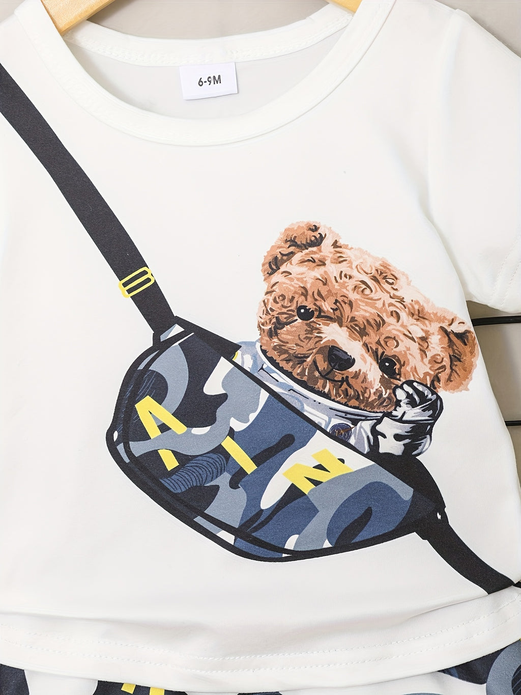 Baby Boy 2-Piece Set – Bear Print T-Shirt & Checkered Shorts (Optional Backpack)