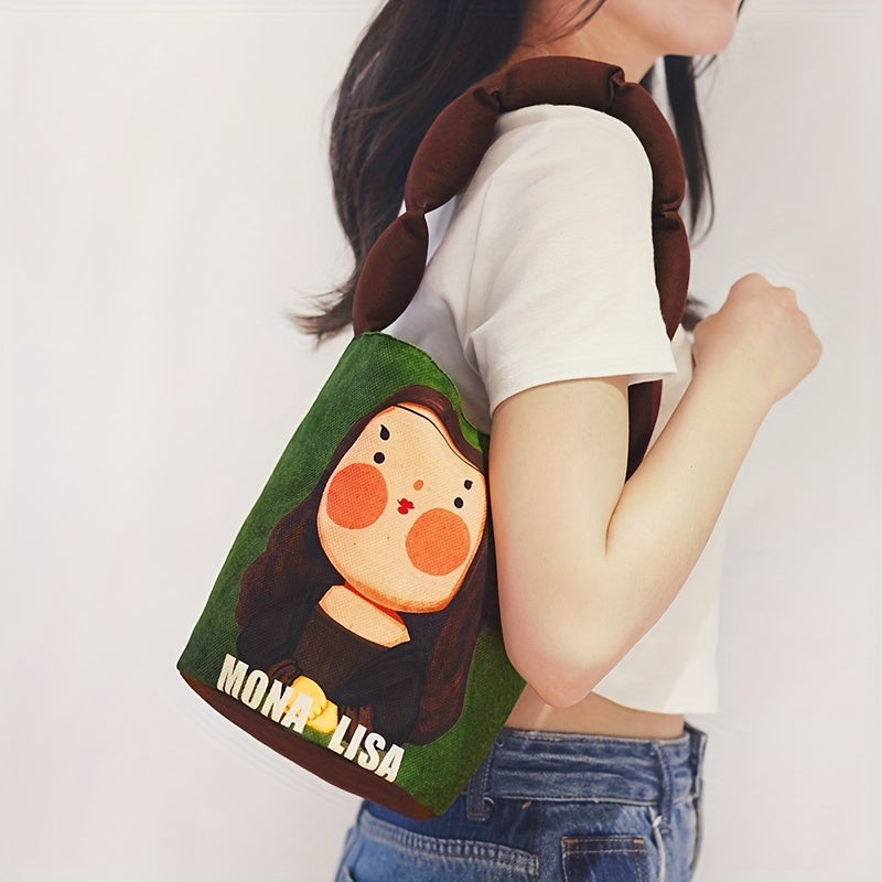 Art Print Bucket Bag – Padded Shoulder Strap Handbag with Classic Painting Design