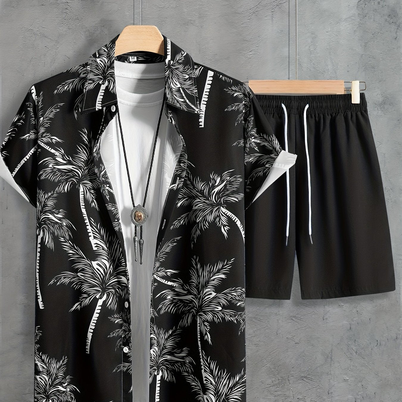 Coconut Tree Print Shirt and Shorts Set