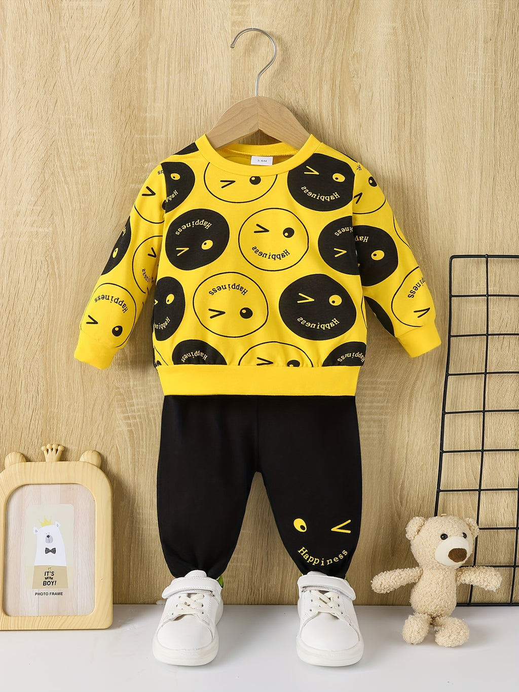 Toddler Boy 2-Piece Tracksuit – Happy Face Print Sweatshirt & Jogger Set