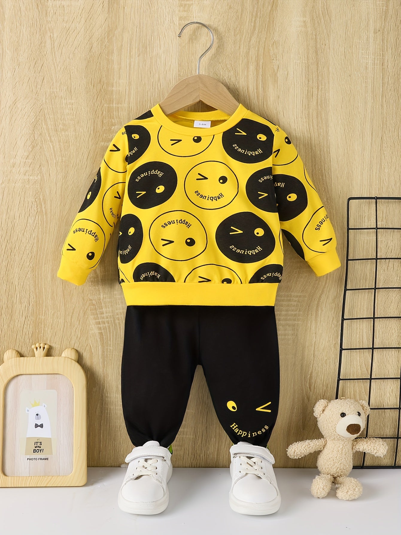 Toddler Boy 2-Piece Tracksuit – Happy Face Print Sweatshirt & Jogger Set