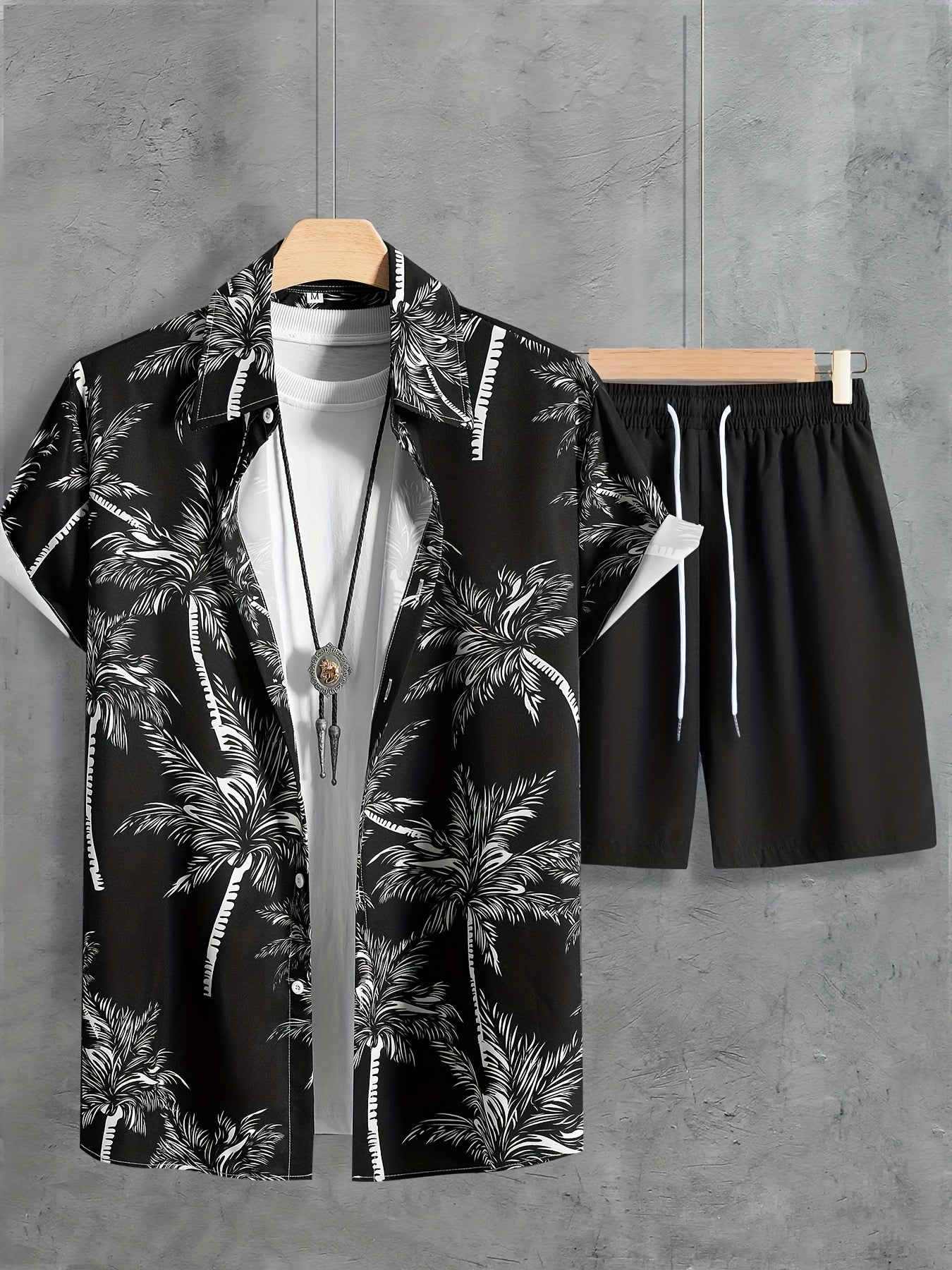 Coconut Tree Print Shirt and Shorts Set