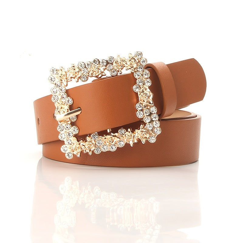 Rhinestone Pin Buckle Belt | Casual & Dressy PU Belt for Women
