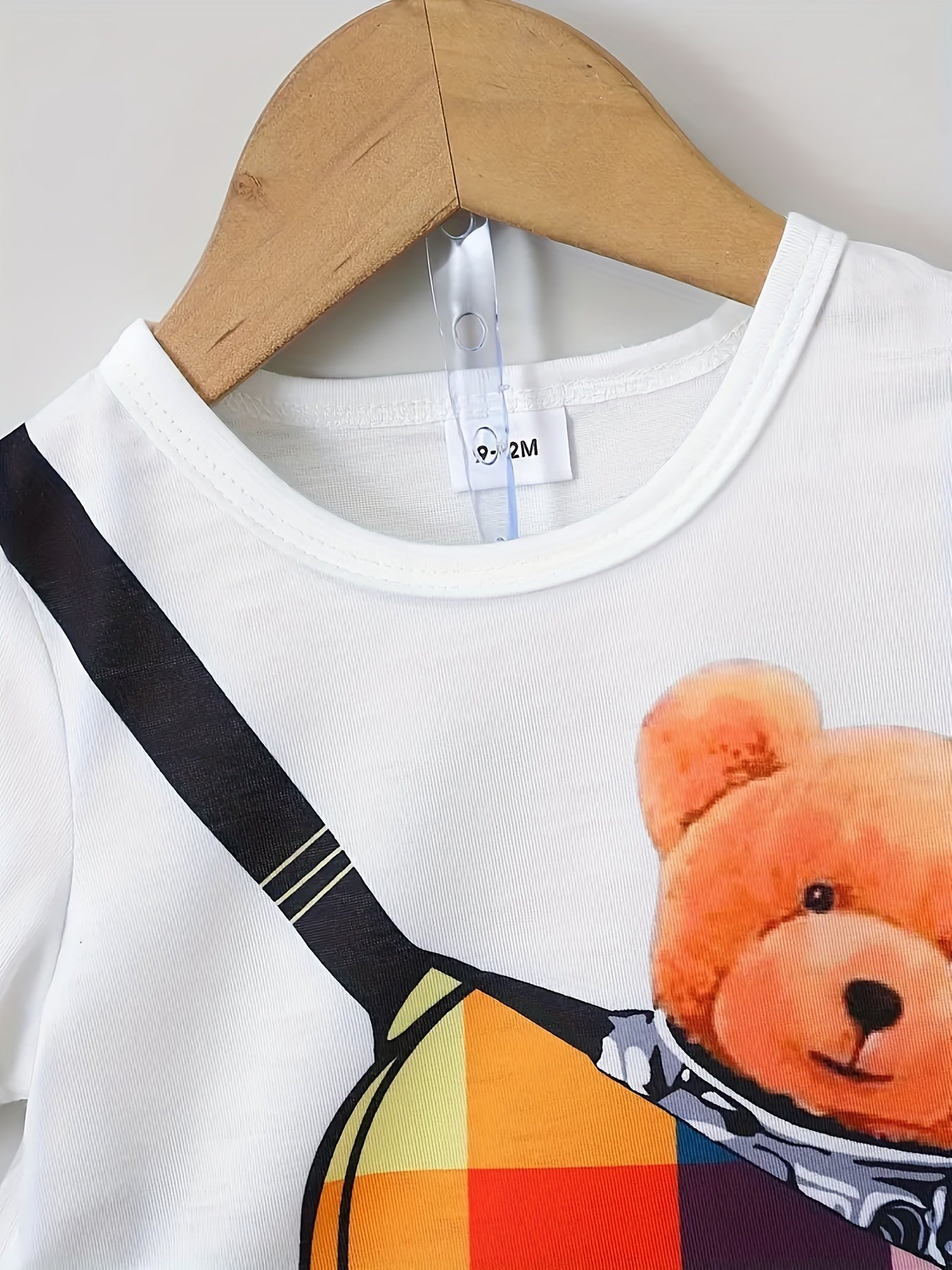 Baby Boy 2-Piece Set – Bear Print T-Shirt & Checkered Shorts (Optional Backpack)