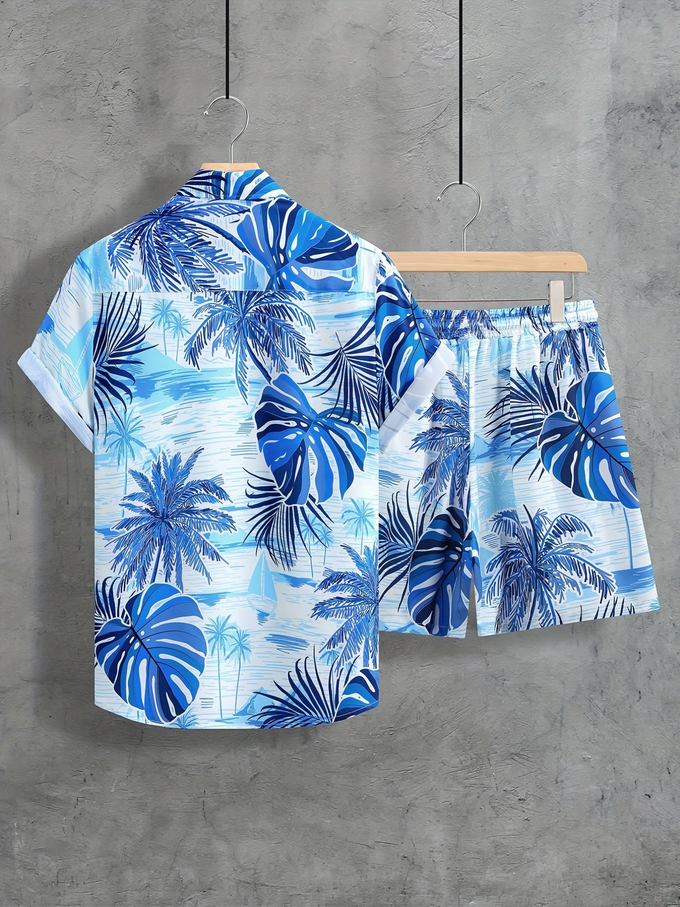 Men's Beach Print Shirt and Shorts Set