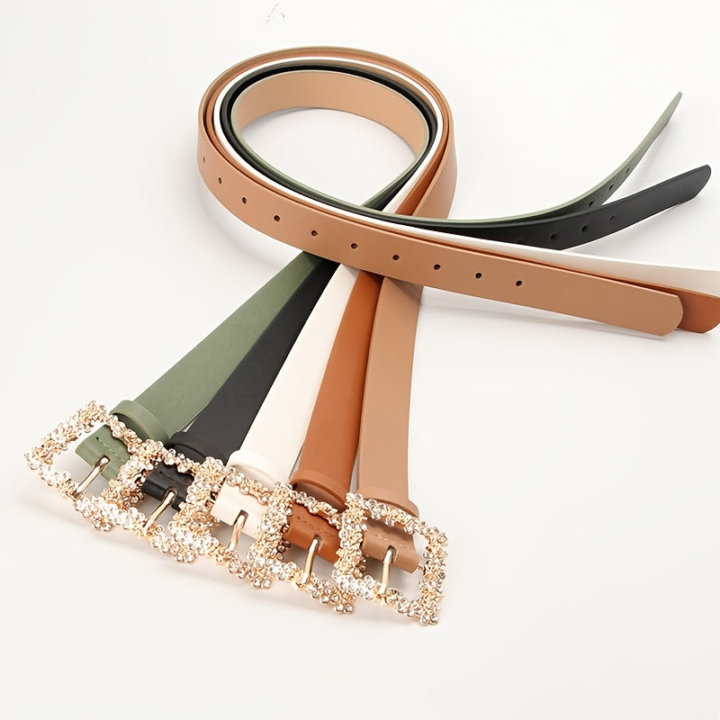 Rhinestone Pin Buckle Belt | Casual & Dressy PU Belt for Women