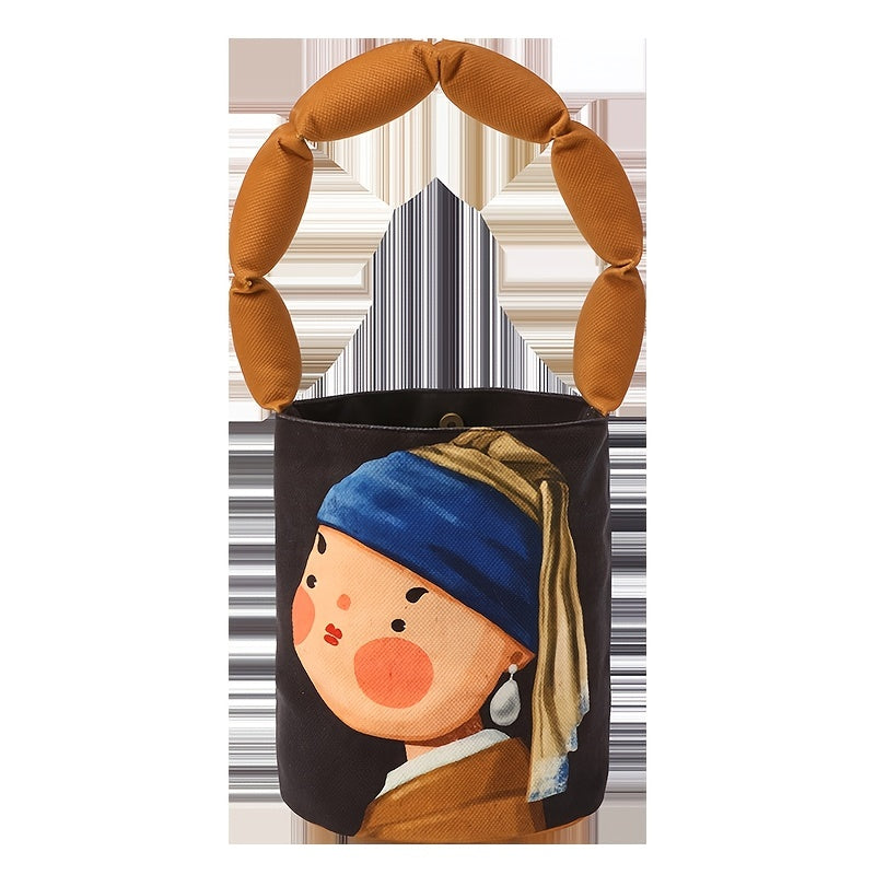 Art Print Bucket Bag – Padded Shoulder Strap Handbag with Classic Painting Design