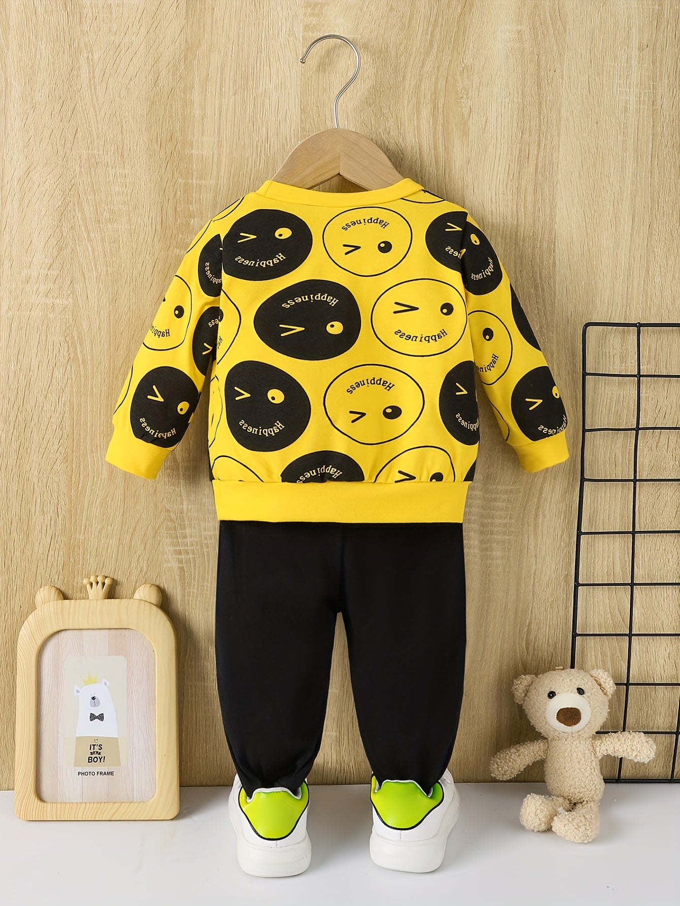 Toddler Boy 2-Piece Tracksuit – Happy Face Print Sweatshirt & Jogger Set