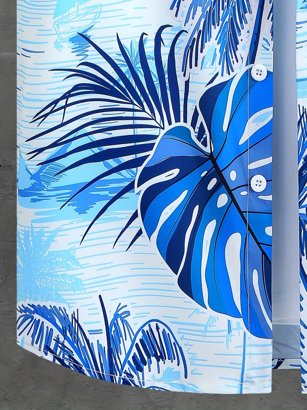 Men's Beach Print Shirt and Shorts Set
