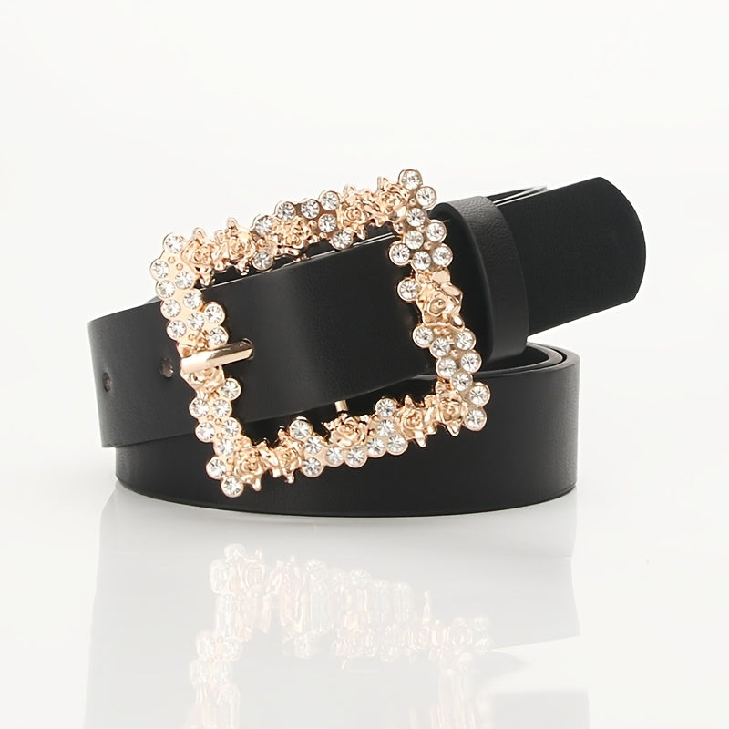 Rhinestone Pin Buckle Belt | Casual & Dressy PU Belt for Women