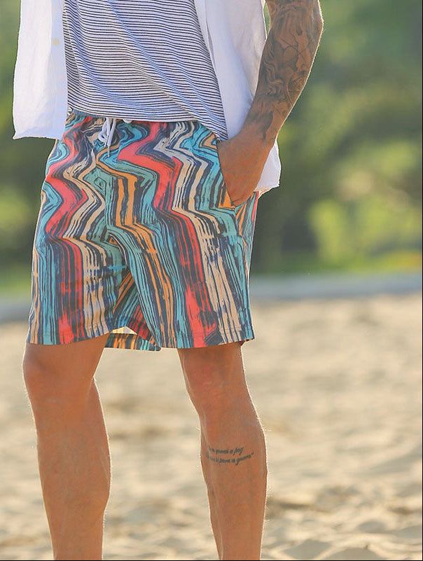 Men's Colorful Striped Beach Shorts | Quick-Dry Swim Trunks for Beach & Pool