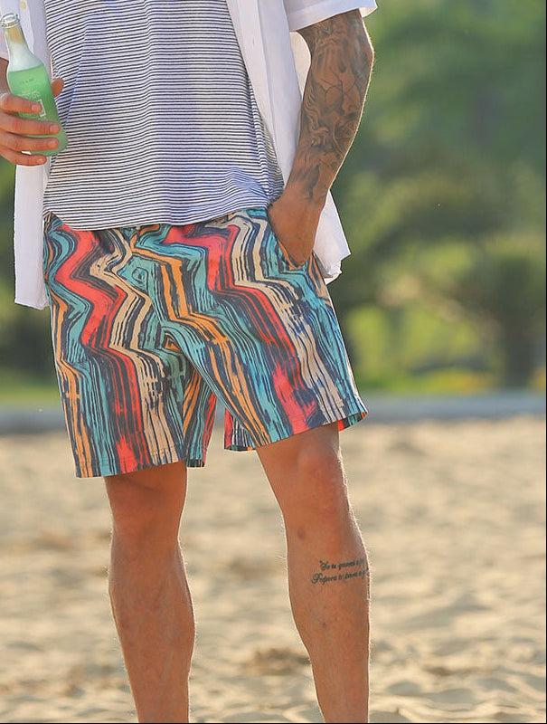 Men's Colorful Striped Beach Shorts | Quick-Dry Swim Trunks for Beach & Pool