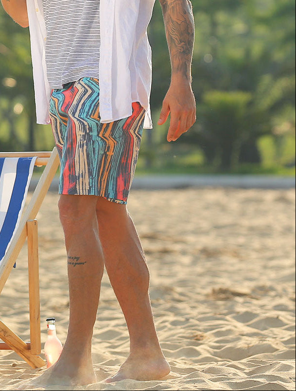 Men's Colorful Striped Beach Shorts | Quick-Dry Swim Trunks for Beach & Pool