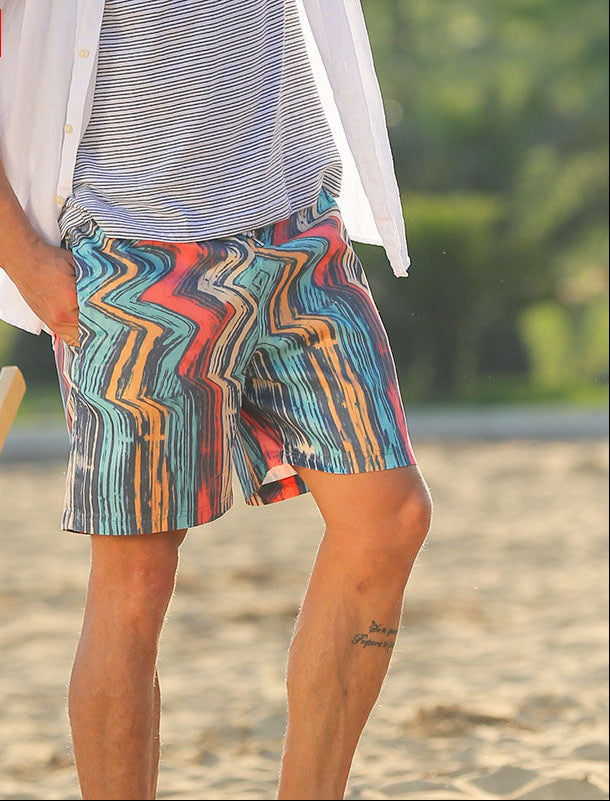 Men's Colorful Striped Beach Shorts | Quick-Dry Swim Trunks for Beach & Pool