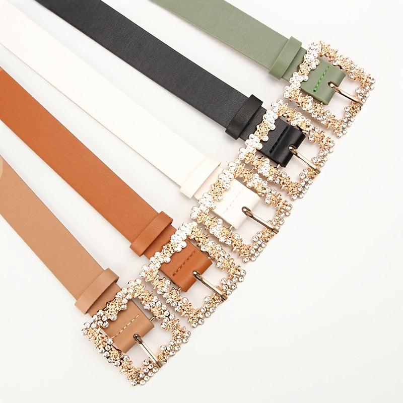 Rhinestone Pin Buckle Belt | Casual & Dressy PU Belt for Women
