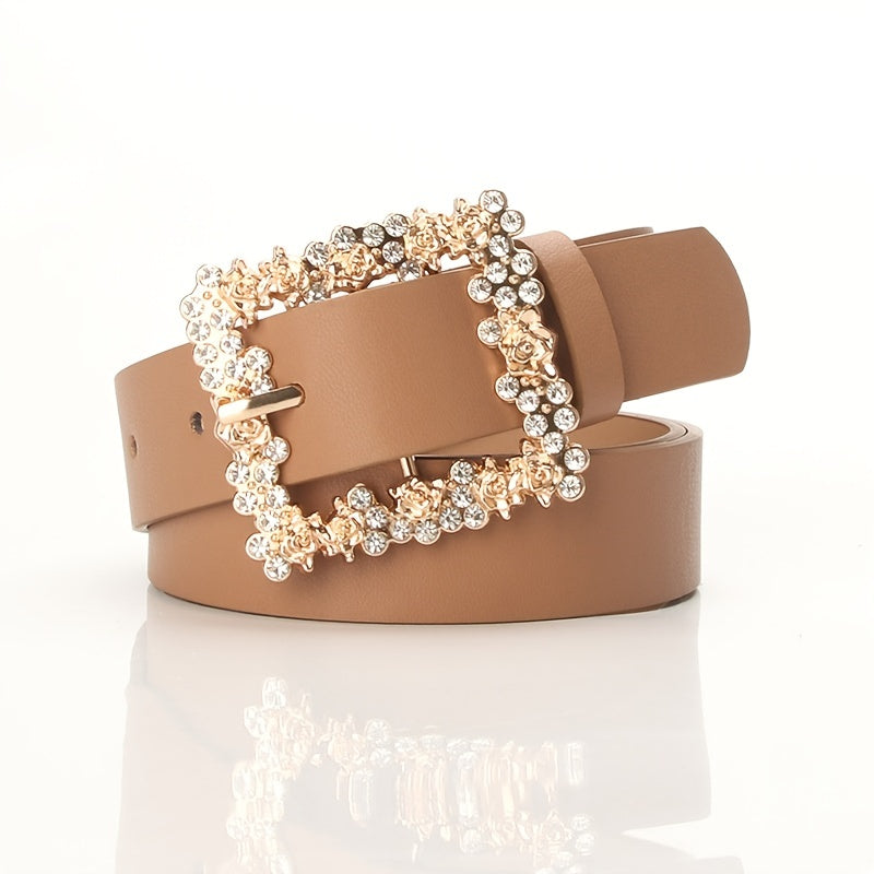 Rhinestone Pin Buckle Belt | Casual & Dressy PU Belt for Women