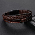 Men's Multi-Layer Leather Bracelet with Buckle Closure
