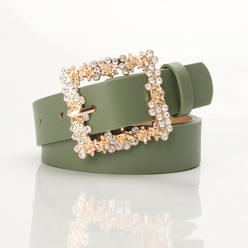 Rhinestone Pin Buckle Belt | Casual & Dressy PU Belt for Women