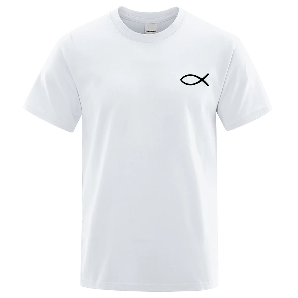 Men's Jesus Fish Graphic Oversized T-Shirt | Hip Hop Cotton Tee