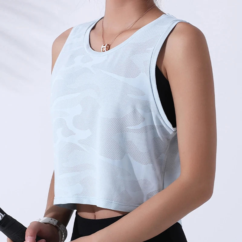 Women's Sleeveless Mesh Crop Tank Top – Breathable Gym & Yoga Vest