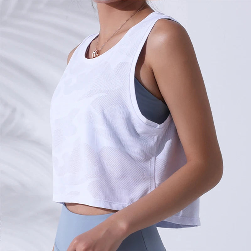 Women's Sleeveless Mesh Crop Tank Top – Breathable Gym & Yoga Vest