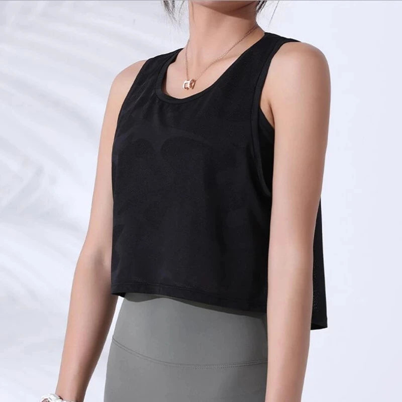 Women's Sleeveless Mesh Crop Tank Top – Breathable Gym & Yoga Vest