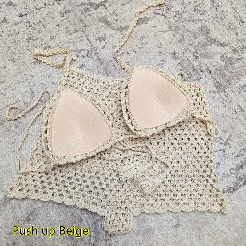 Women's Handmade Crochet Bikini Set – Sexy Beach Swimsuit with Optional Push-Up | S–L