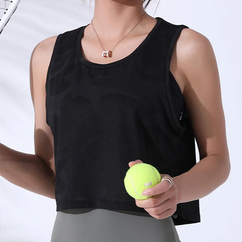 Women's Sleeveless Mesh Crop Tank Top – Breathable Gym & Yoga Vest