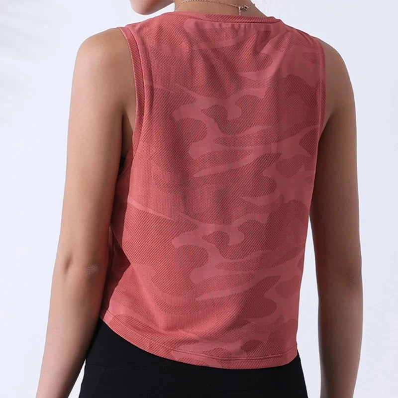 Women's Sleeveless Mesh Crop Tank Top – Breathable Gym & Yoga Vest