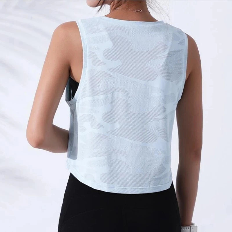 Women's Sleeveless Mesh Crop Tank Top – Breathable Gym & Yoga Vest