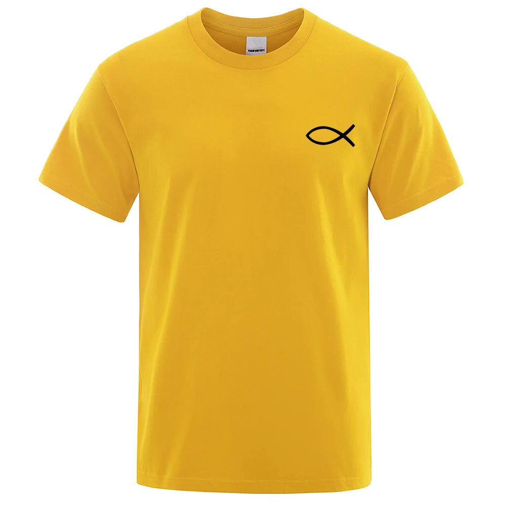 Men's Jesus Fish Graphic Oversized T-Shirt | Hip Hop Cotton Tee