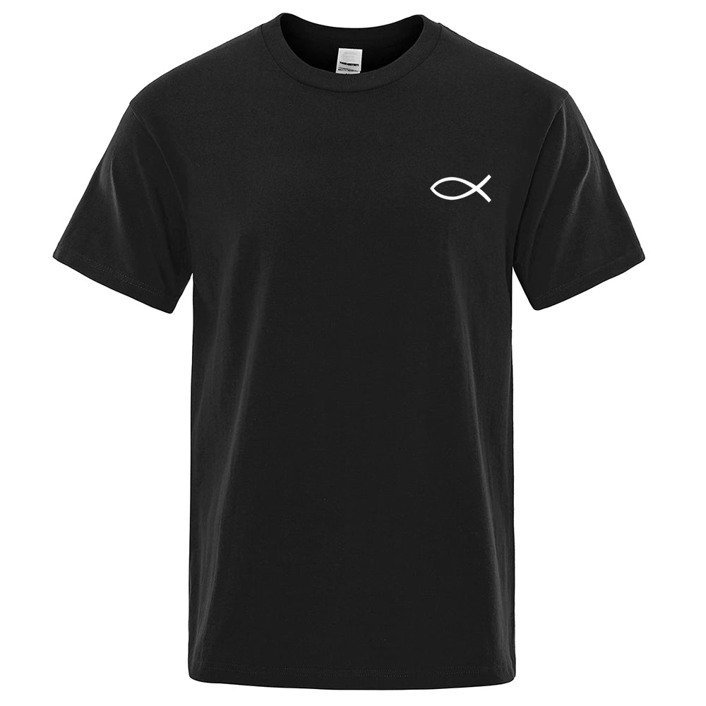 Men's Jesus Fish Graphic Oversized T-Shirt | Hip Hop Cotton Tee