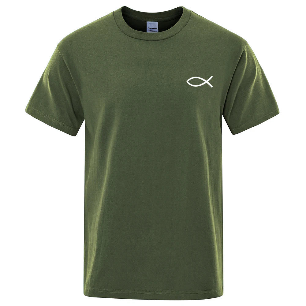 Men's Jesus Fish Graphic Oversized T-Shirt | Hip Hop Cotton Tee