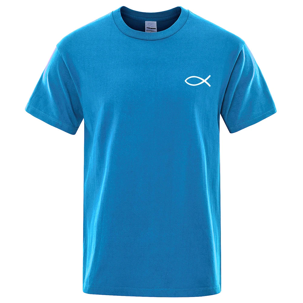 Men's Jesus Fish Graphic Oversized T-Shirt | Hip Hop Cotton Tee