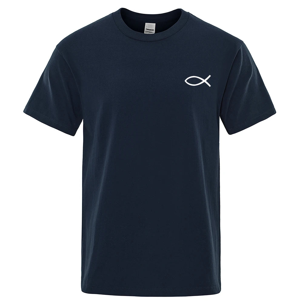 Men's Jesus Fish Graphic Oversized T-Shirt | Hip Hop Cotton Tee